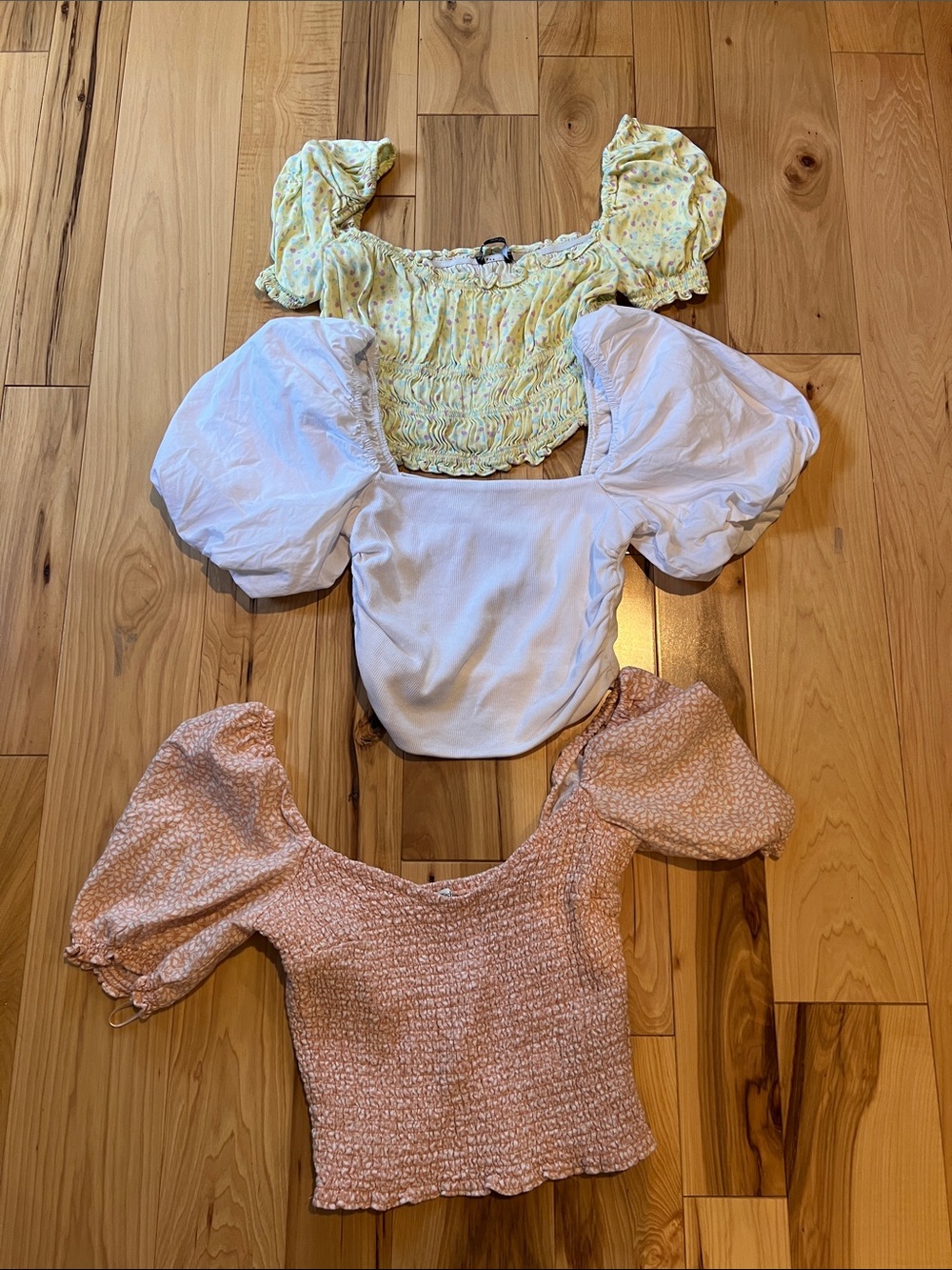 Women’s Puff Sleeve Smocked Crop Top - Yellow, White, Peach- ZARA & Abercrombie